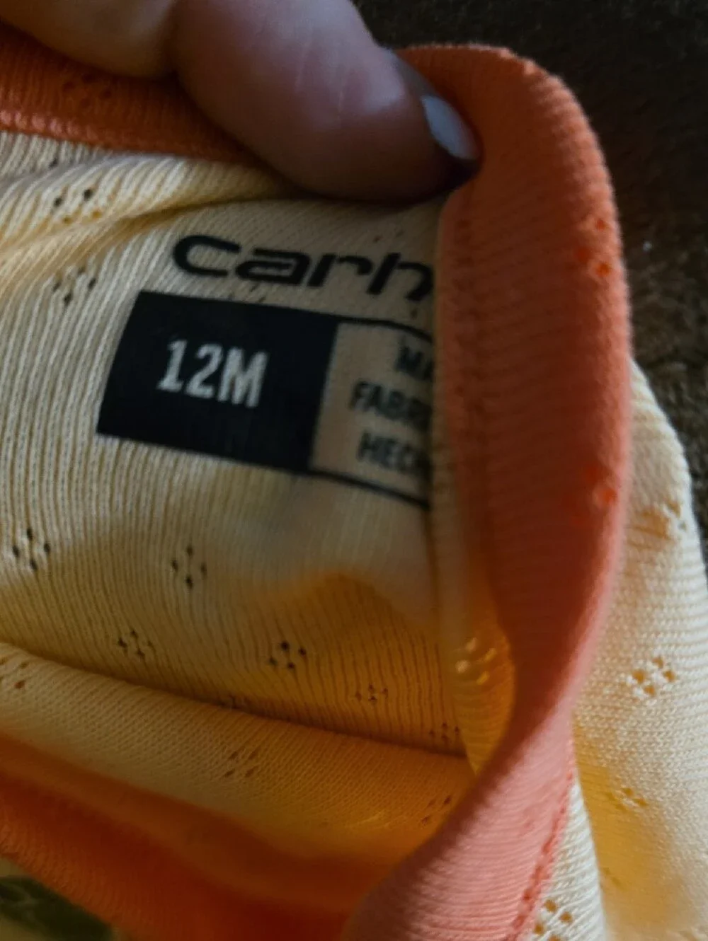 Carhartt Yellow Baby Long Sleeve Bodysuit with Orange Trim & Tractor